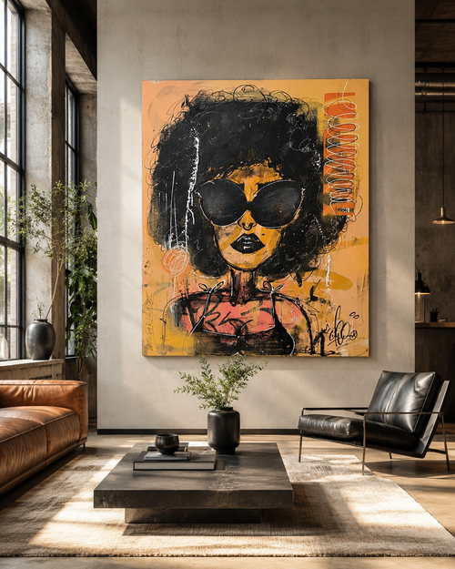 Bachata par AFRO, œuvre originale 69 × 89 cm mise en situation
