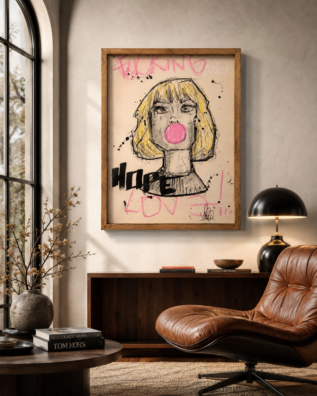 Chewy Girl par AFRO, mise en situation de l’œuvre encadrée