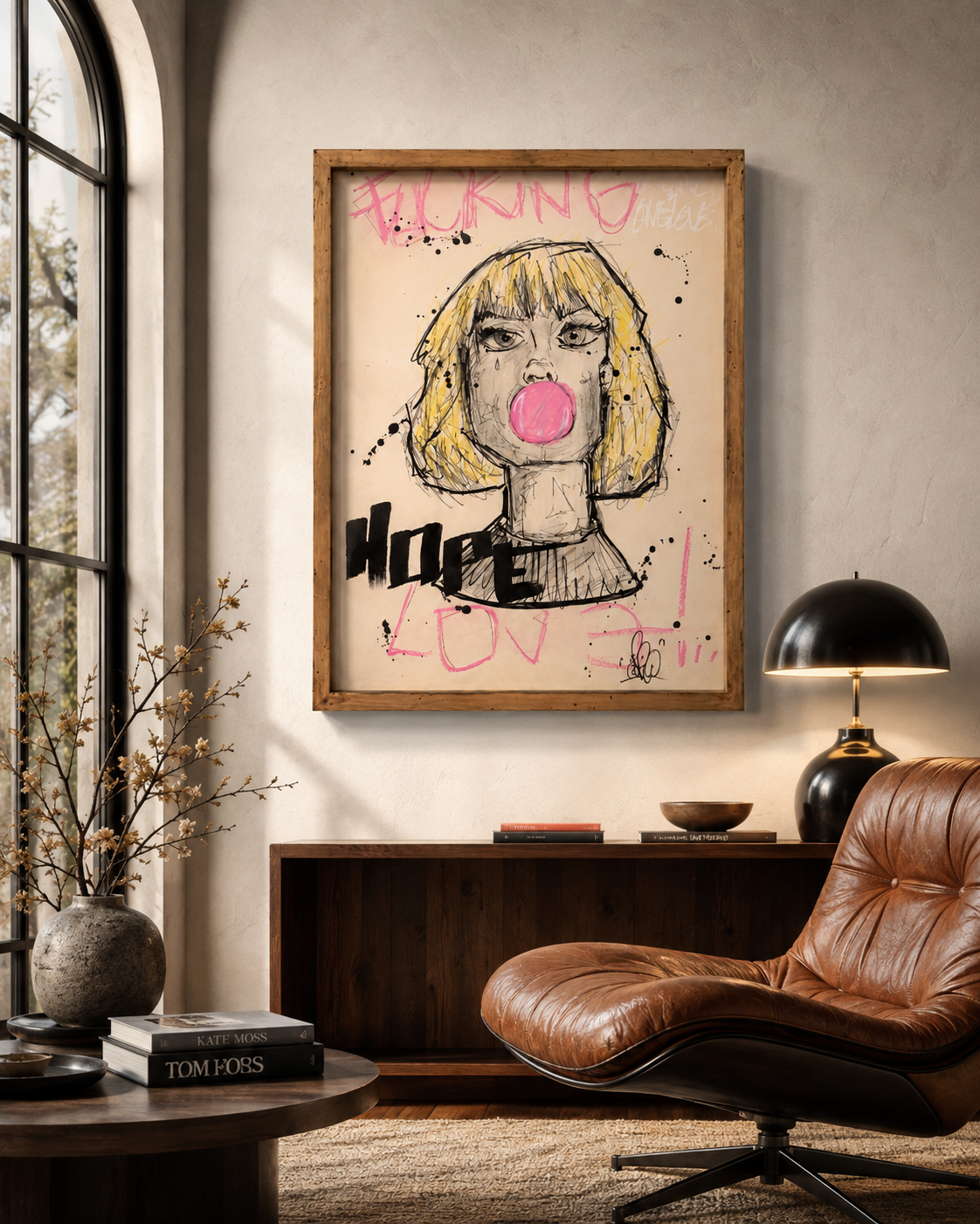 Chewy Girl par AFRO, mise en situation de l’œuvre encadrée