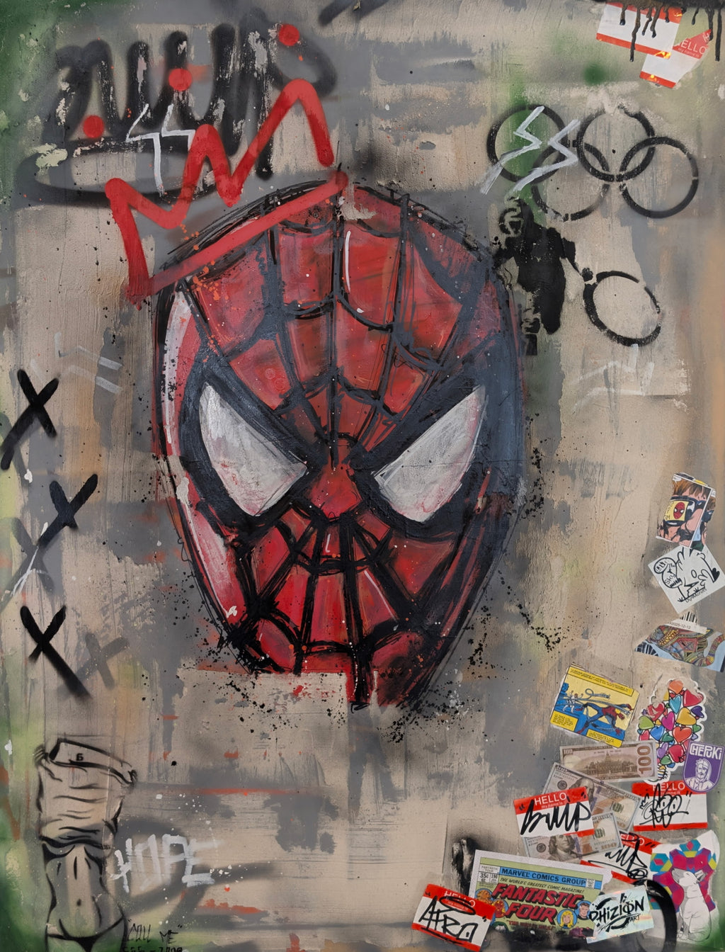 Spider 1 par AFRO, œuvre originale street art inspirée de Spider-Man, 116 × 89 cm