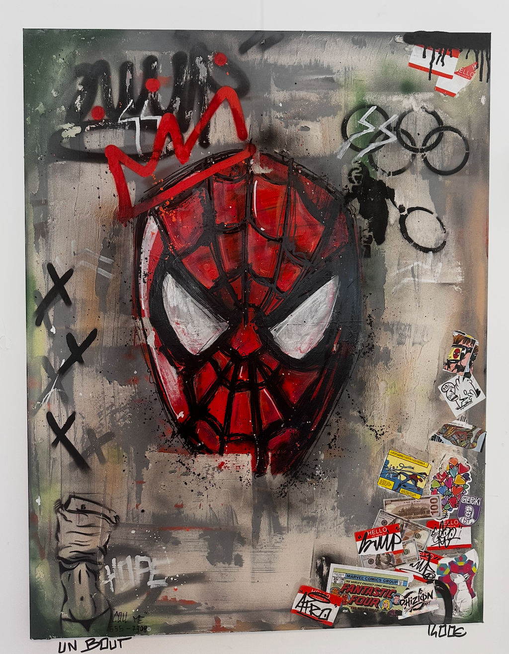 Vue complète de Spider 1 par AFRO, tableau street art Spider-Man 116 × 89 cm