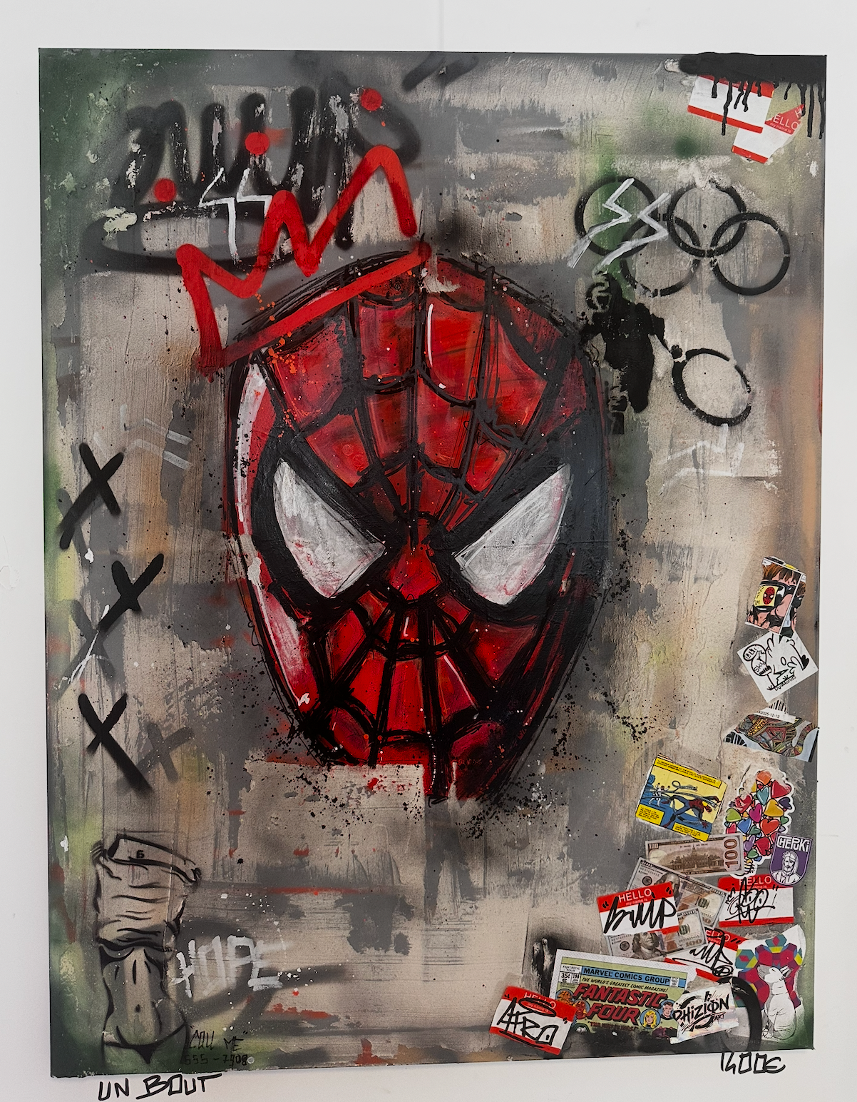 Vue complète de Spider 1 par AFRO, tableau street art Spider-Man 116 × 89 cm