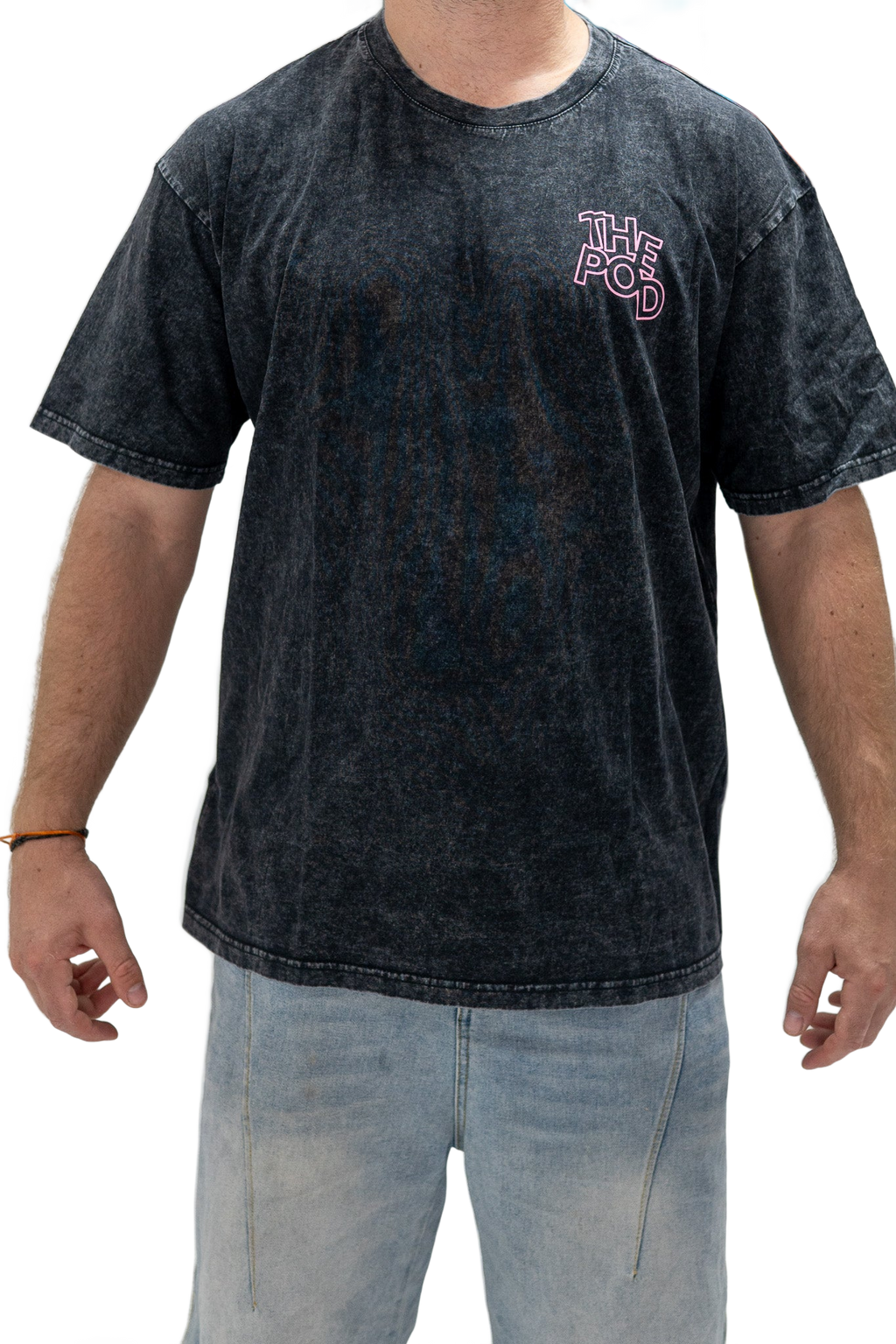 T-shirt THE POD noir — porté, face (détouré)