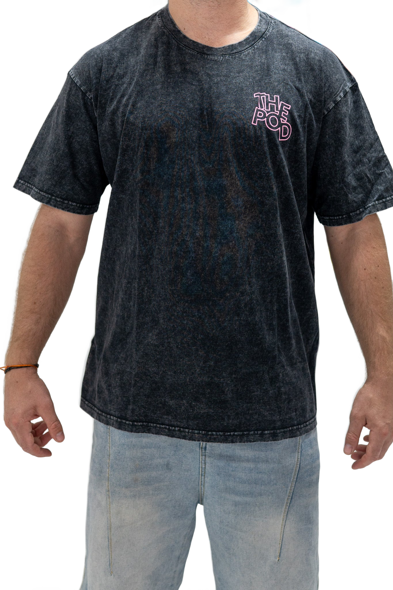 T-shirt THE POD noir — porté, face (détouré)