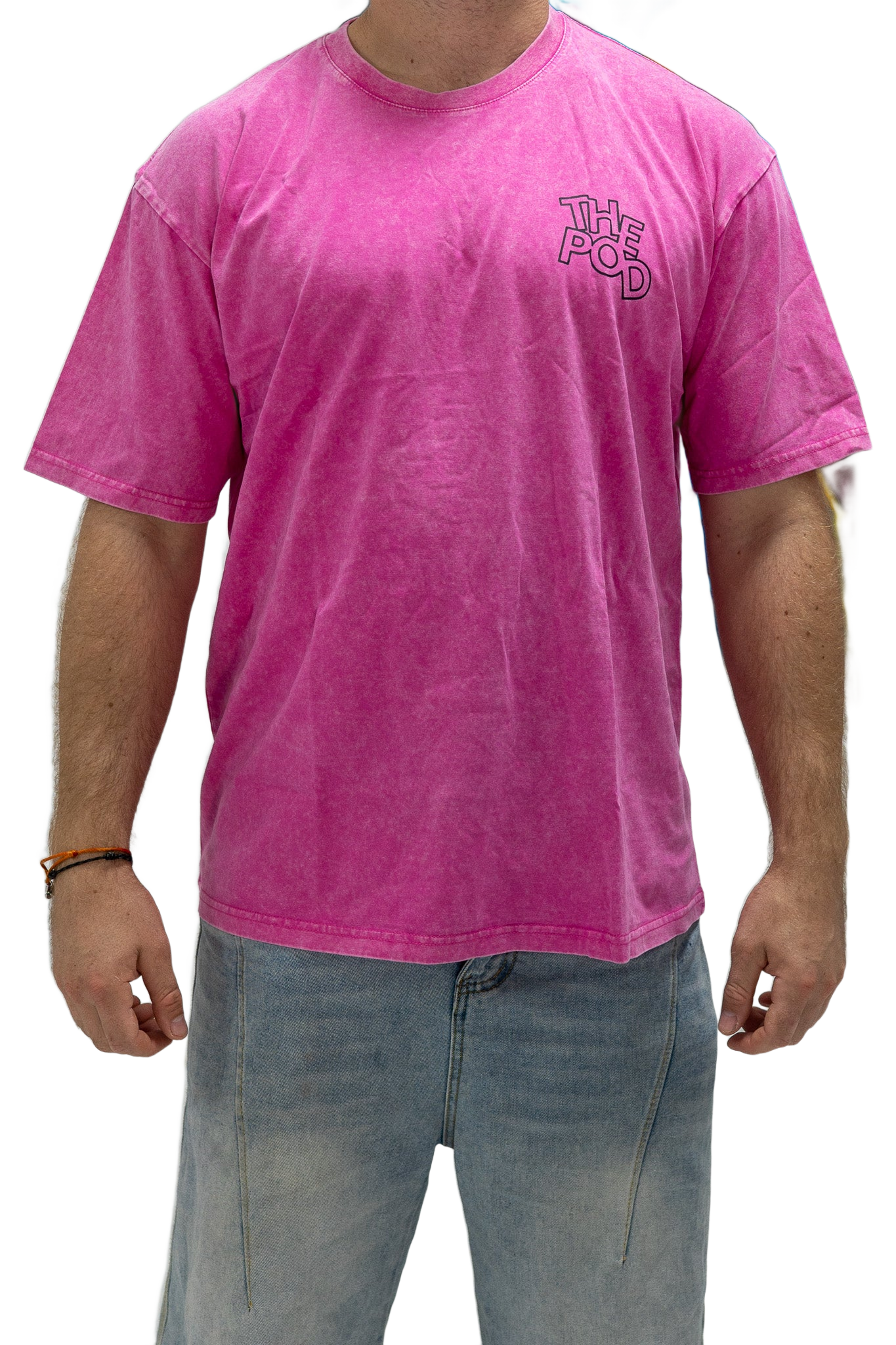 T-shirt THE POD rose — porté, face (détouré)