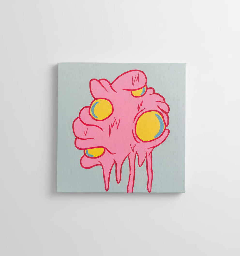 Myxome Rose, peinture néo-pop rose de Raphaël Bianchi