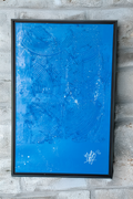 Cosmos Bleu, peinture street art presque monochrome d'AFRO en camaïeu de bleus