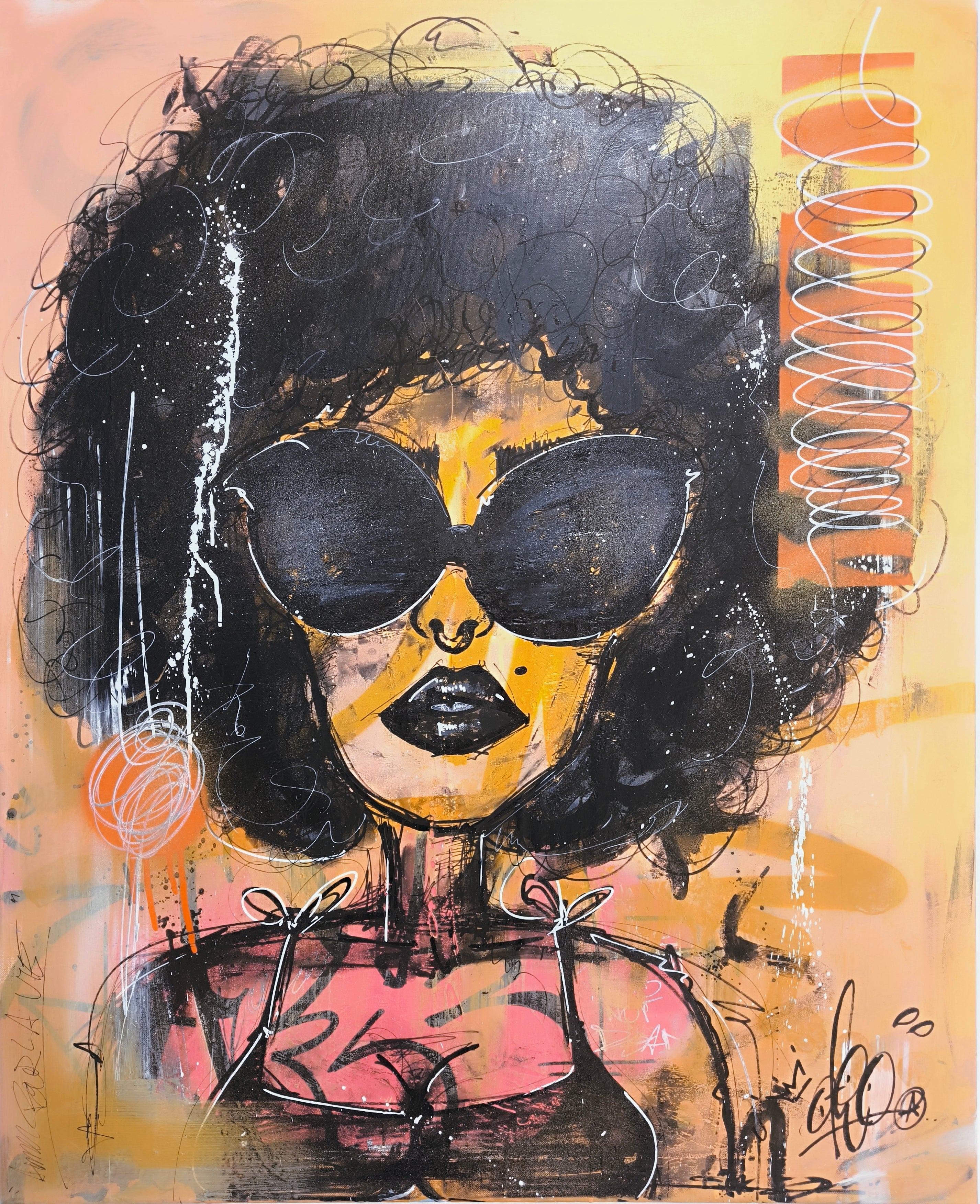 Josiane dans la bachata, peinture street art d'AFRO, série Josiane